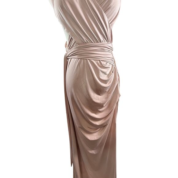 House of CB Dominique Maxi Dress Nude Ruched Backless Wrap | Medium - Picture 13 of 16